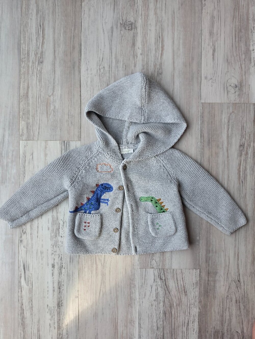 NEXT Baby UK Dinosaur Applique Knit Sweater Hooded Cardigan size 12-18 months